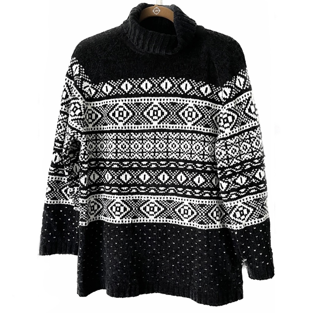NY Jeans Vintage FairIsle Boucle Turtleneck Tunic Sweater